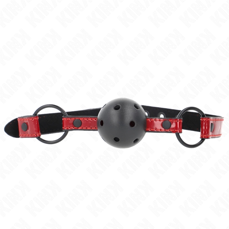 KINK Piłka skórzana gag 4,5 cm, regulowany pasek 41-59 cm, czarna, naturalna skóra