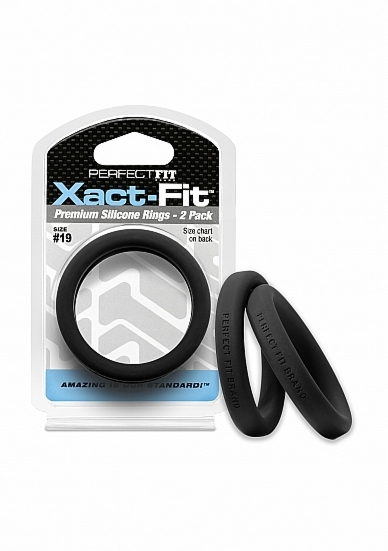 Zestaw Pierścieni na penisa Xact-Fit Cockring 2-pak w rozmiarze # 19 - czarny CR-82B - #19 Xact-Fit Cockring 2-Pack - Black