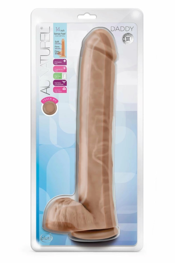 Au Naturel Daddy 14 cali Mocha model anatomiczny z przyssawką, FlexiShaft™, Sensa Feel®