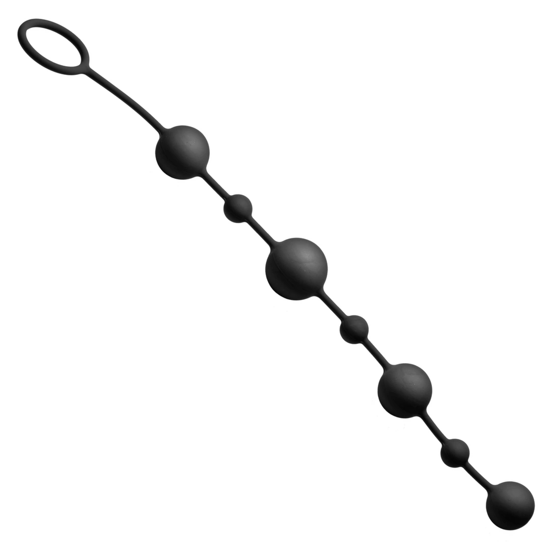 XR Brands silikonowy zestaw koralików – długi model z uchwytem, stopniowana średnica, 30 cm
