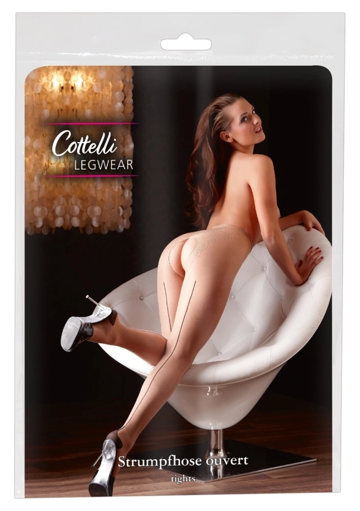 Cottelli Legwear rajstopy bez krocza beżowe z czarnym szwem 20 den, eleganckie