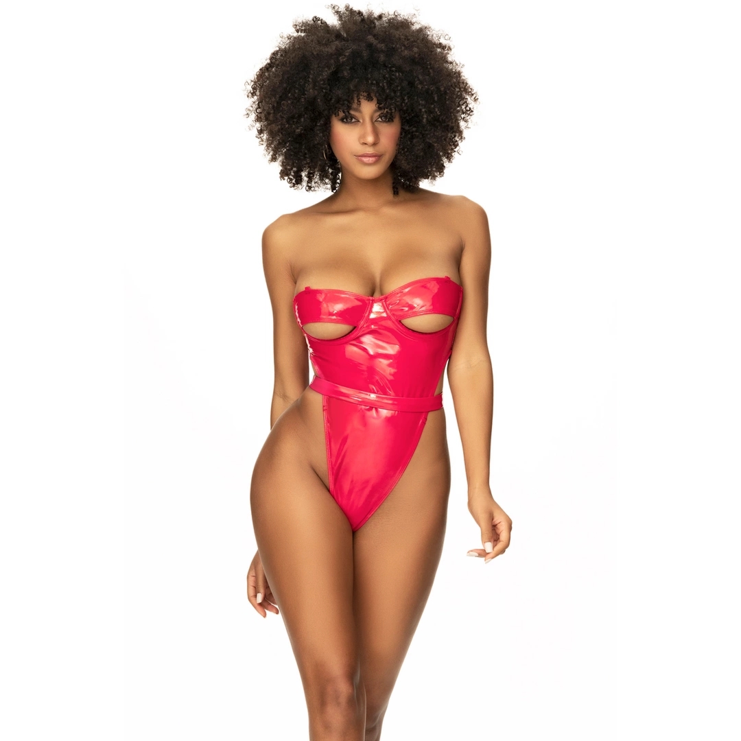 Mapale Teddy XL Wet Red – Body winylowe z fiszbinami, regulacja i zapięcie, czerwone