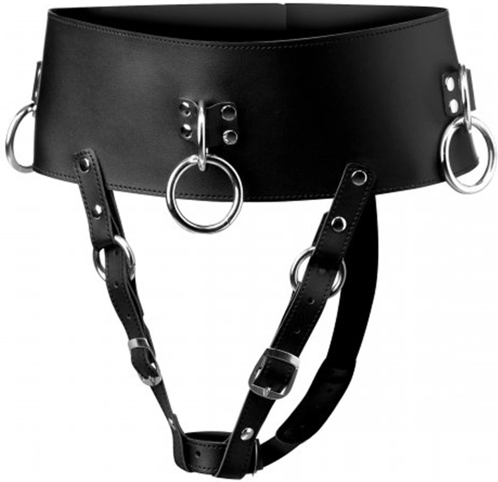 XR Brands Forced Orgasm Belt pas z uchwytem na masażer, regulowany, 3 O-ringi, czarny