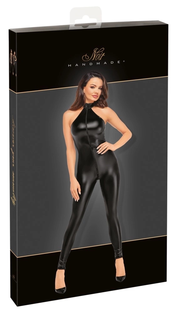 Noir Bodywear Kombinezon Powerwetlook XL Czarny Kryształki Dwukierunkowy Zamek