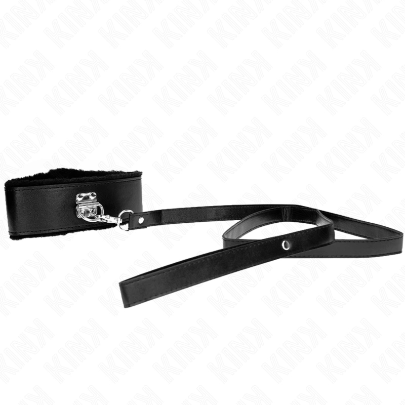 KINK Naszyjnik ze smyczą 116 cm, srebrne ćwieki, czarny, regulowany 40-48 cm