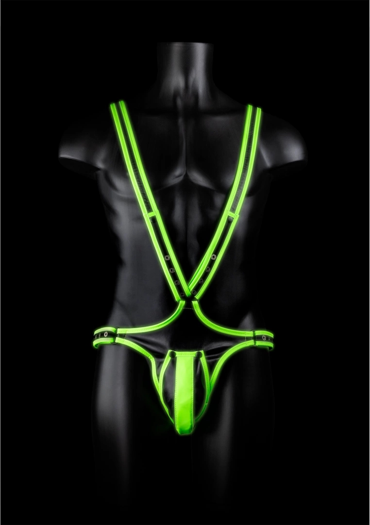 Ouch! Harness Glow in the Dark S/M – uprząż z fluorescencyjnymi detalami, regulowana