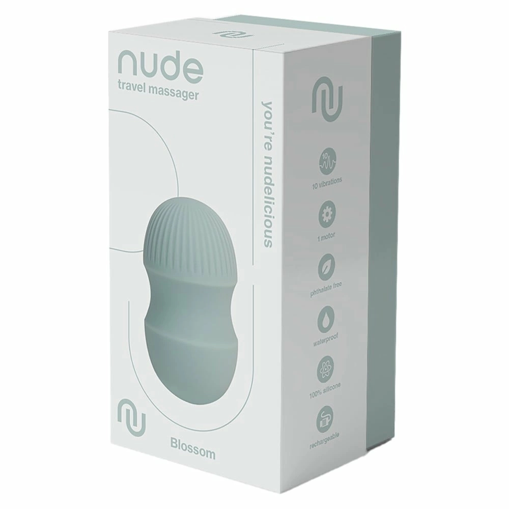 NUDE Blossom Travel Massager mini zielony, 10 trybów, dwie końcówki, wodoodporny IPX6