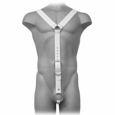 Svenjoyment Skórzana Uprząż Męska Biała, regulowana, metalowe elementy S-XL