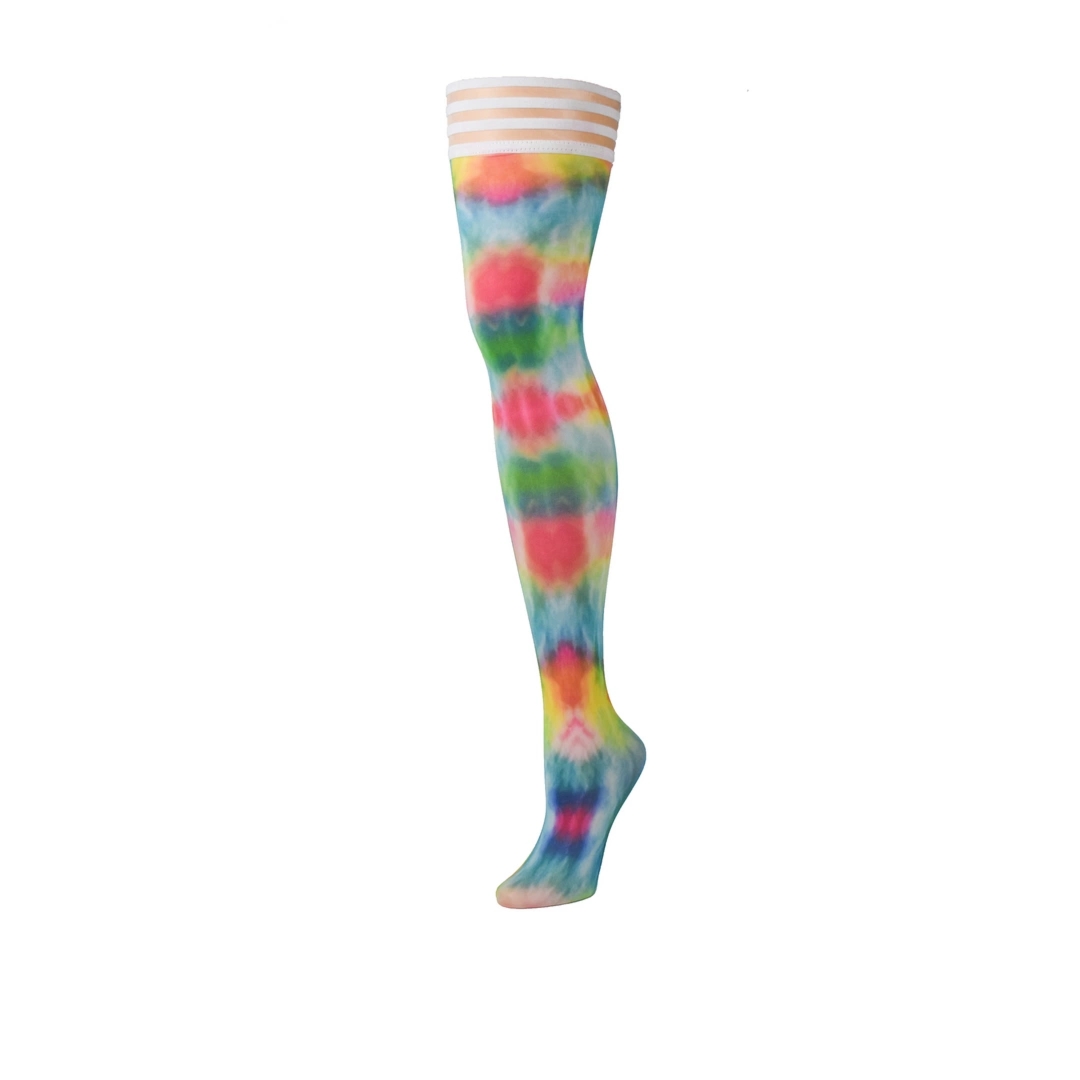 Kix'ies Gilly C Pończochy tie-dye wielokolorowe, silikonowy system antypoślizgowy