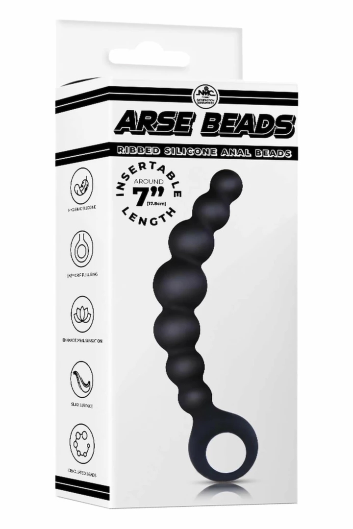 NMC 7 Inch Ribbed Silicone – czarne koraliki anatomiczne 17,8 cm z uchwytem pierścieniowym