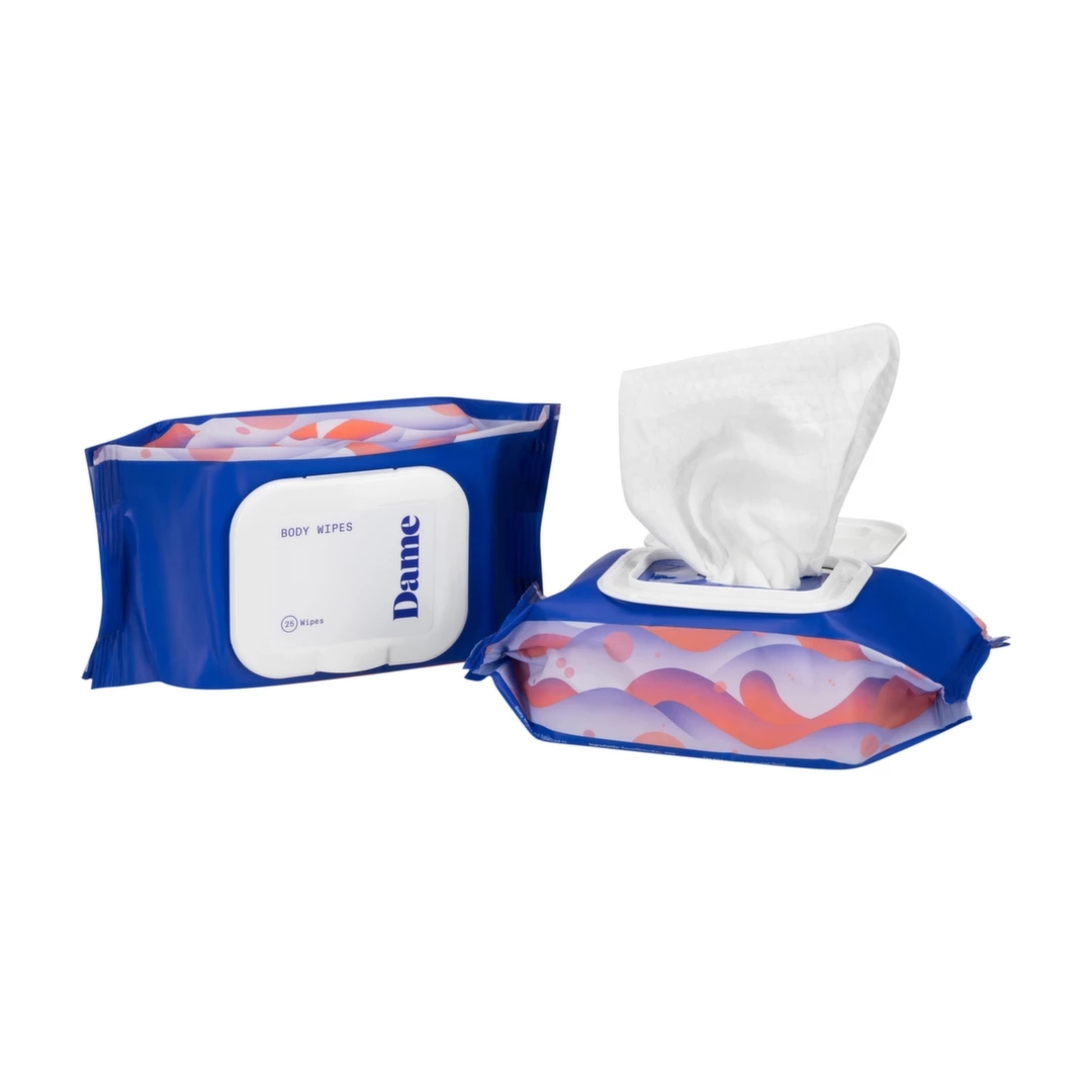 Dame Products Body Wipes 25 szt – chusteczki odświeżające z aloesem i ogórkiem, pH neutralne