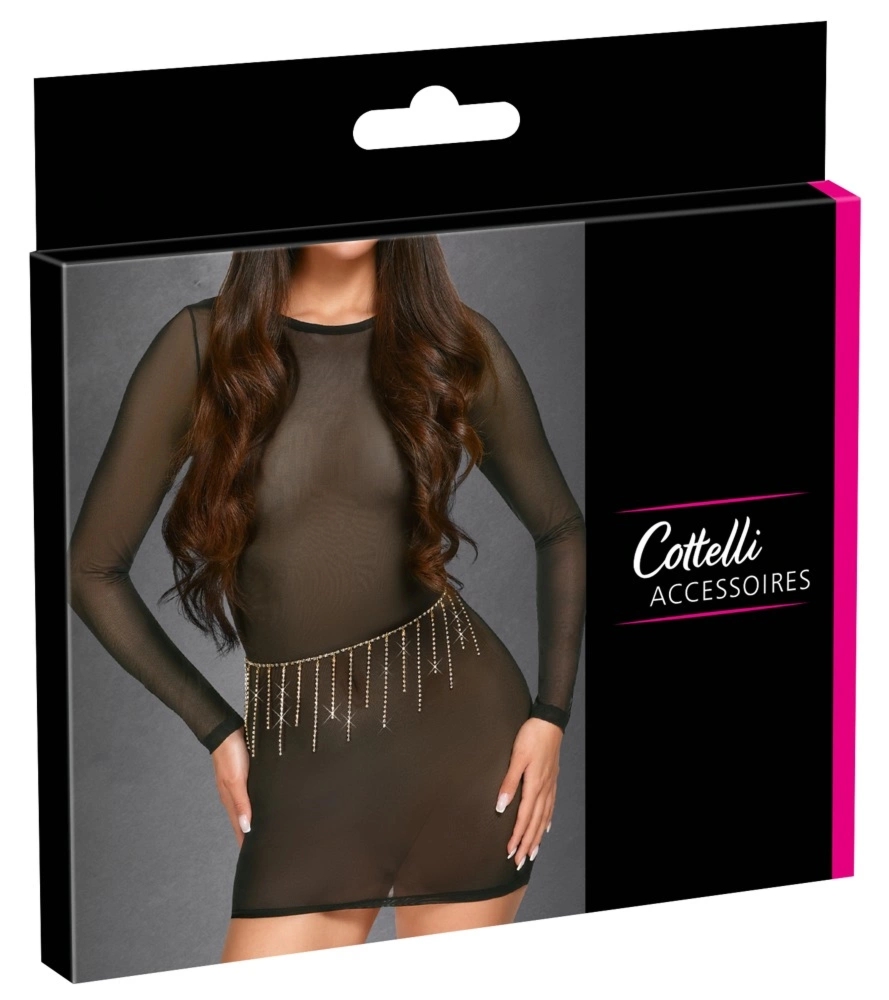 Cottelli ACCESSOIRES złoty pas na brzuch z dżetami, regulowany, metalowy