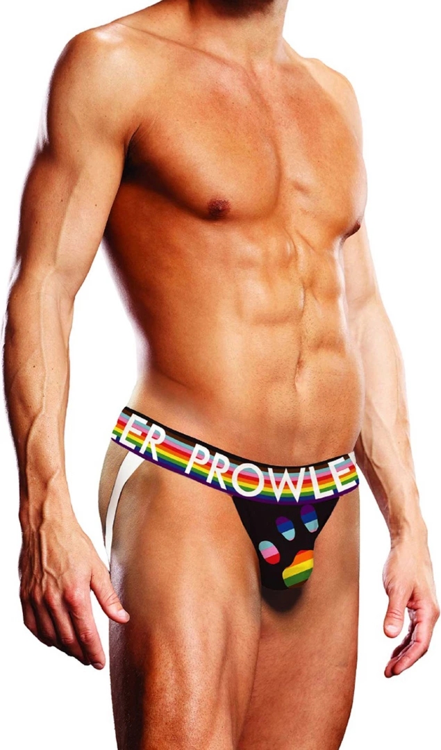 Prowler Majtki męskie Jockstrap Progress Pride czarne M, anatomiczna kieszeń