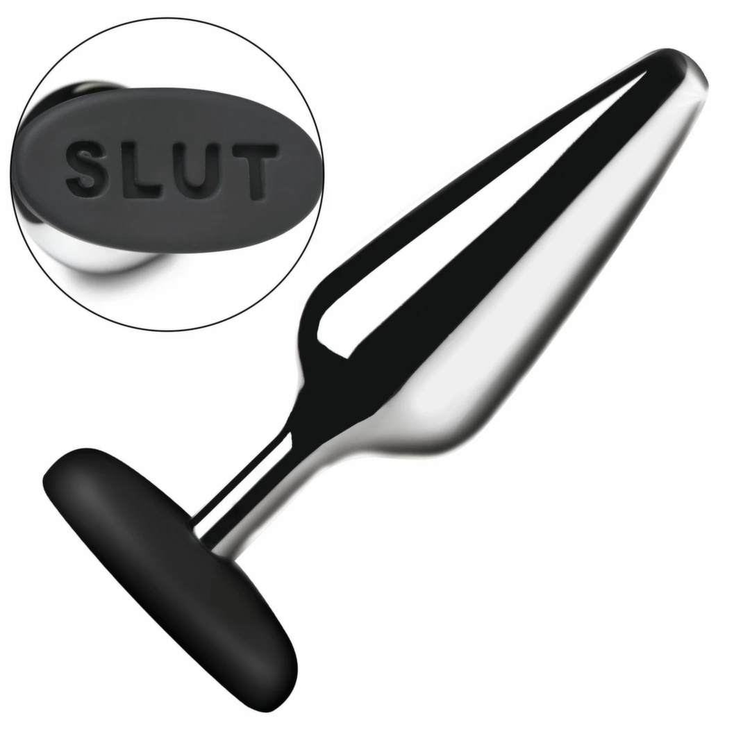 XR Brands Butt Slut Metal Plug – srebrny aluminiowy model z silikonową bazą, anatomiczny