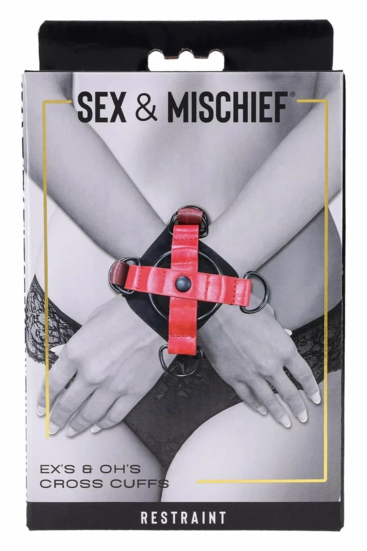 SPORTSHEETS Ex's & Oh's Cross Cuffs krzyżowe kajdanki regulowane, czarne