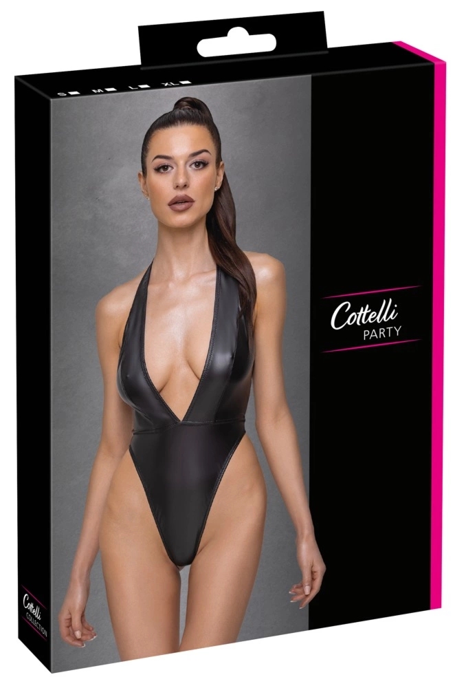Cottelli PARTY Body L Matowe Czarny Głęboki Dekolt Halter Wysokie Wycięcia