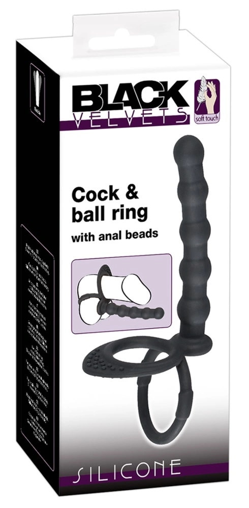 Black Velvets silikonowy ring intymny z anatomicznym elementem analnym – system pierścieni, czarny