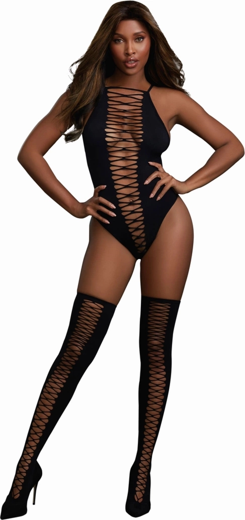 Dreamgirl Body z pończochami czarne, uniwersalny rozmiar, kobiecy komplet, model 02814