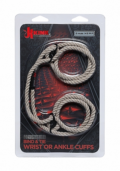 Lina Do Wiązania - Beżowa 2404-60-CD - Hogtied - Bind & Tie - 6mm Hemp Wrist or Ankle Cuffs - Natural