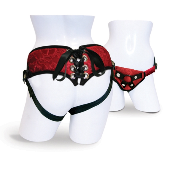 SexShop - Uprząż do strap-on - Sportsheets Red Lace Corsette Strap-On