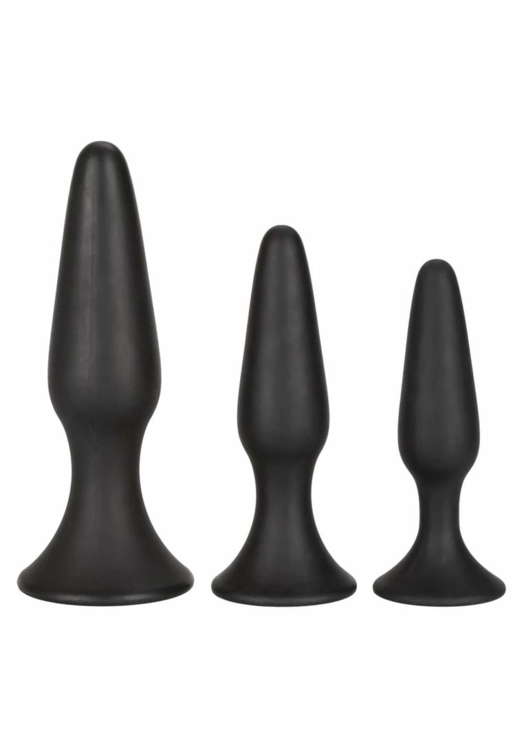 CalExotics Silicone Anal Trainer Kit – zestaw trzech anatomicznych aplikatorów, czarny, silikon
