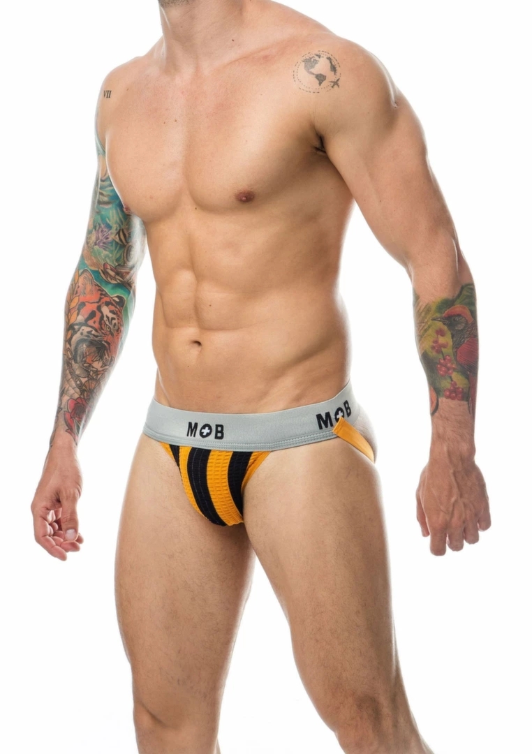 MOB Stripe Classic Jock sportowy pas z bawełnianą kieszenią czarno-biały, elastyczny