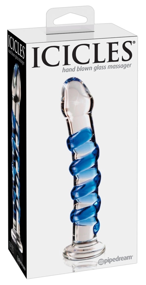 Icicles Model 24 szklana maszyna intymna zakrzywiona z wypustkami 18,5 cm, borokrzemowe szkło