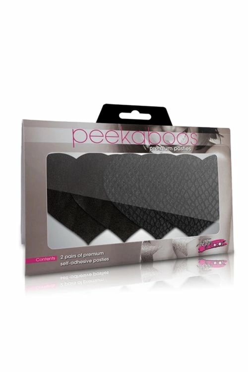Peekaboo Pasties Classic Black Hearts – zestaw czarnych naklejek serca, gładkie i teksturowane, 2 pary