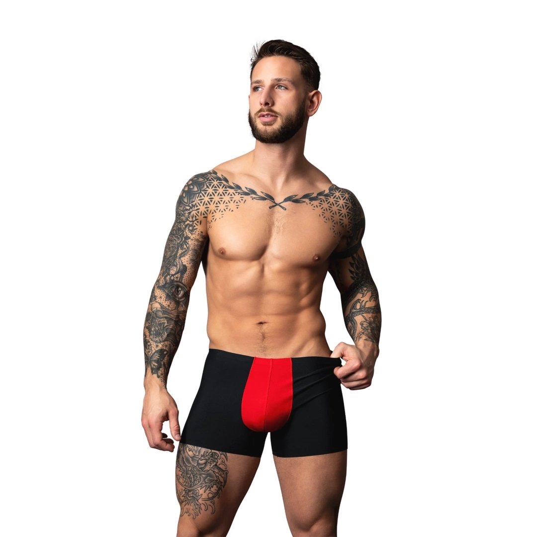 Male Power Pouch Short XL czarno-czerwone z mikrosiatki, klasyczny krój