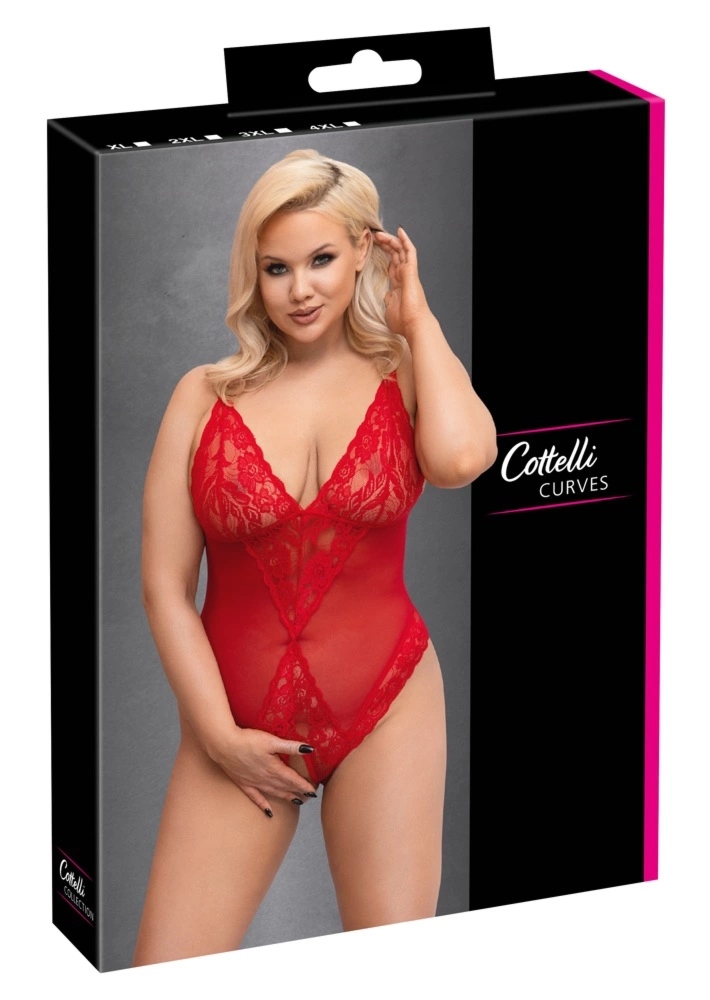 Cottelli Collection CURVES Body 2XL Czerwone Koronka Otwarta Dolna Część Regulowane