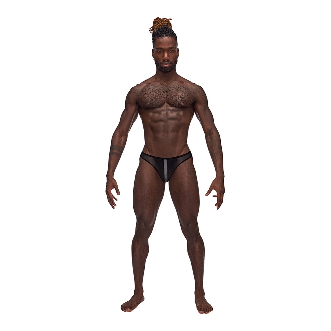 Male Power Landing Strip Bikini Briefs S czarne, matowe wstawki onyks, elastyczne wykończenie
