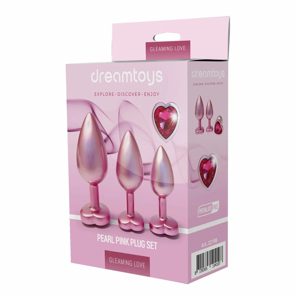 GLEAMING LOVE Pearl Pink Zestaw 3 anatomicznych korków z kryształkiem, aluminium