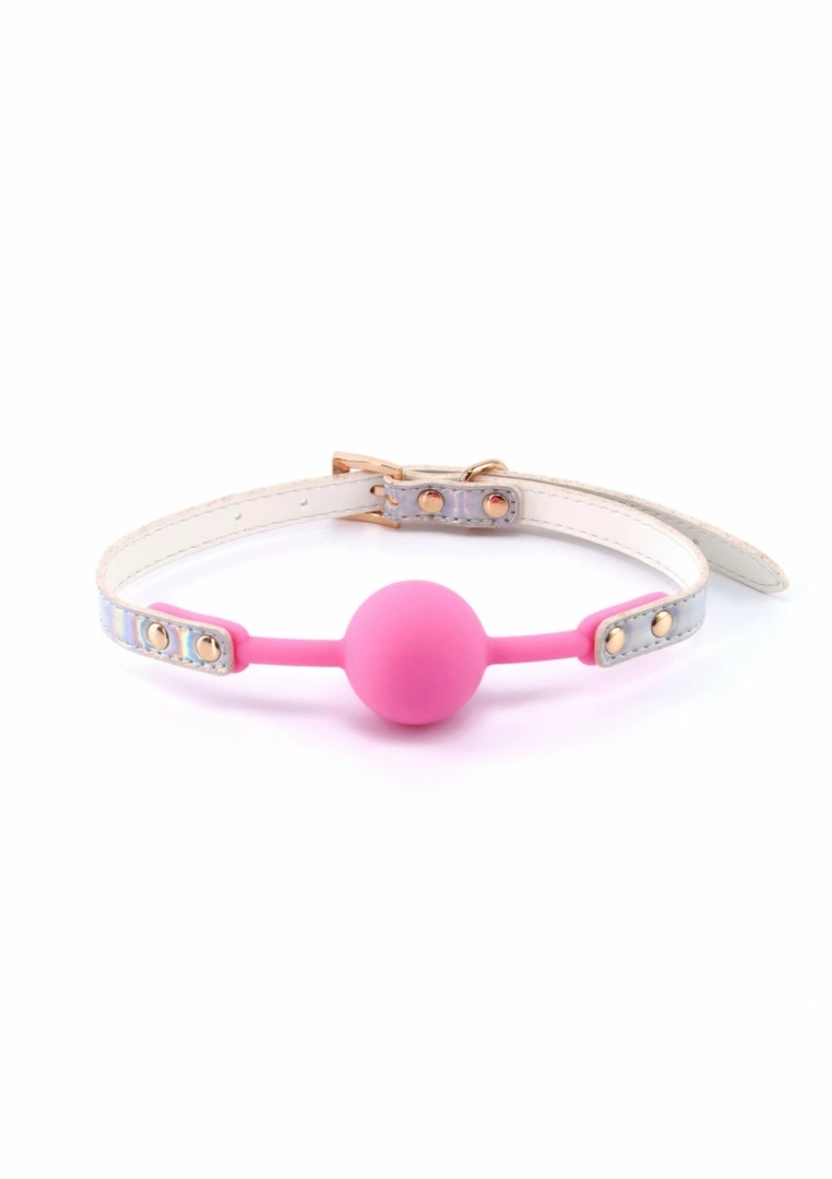 Cosmo Bondage Ball Gag holograficzny winylowy z regulowanym paskiem Rose Gold