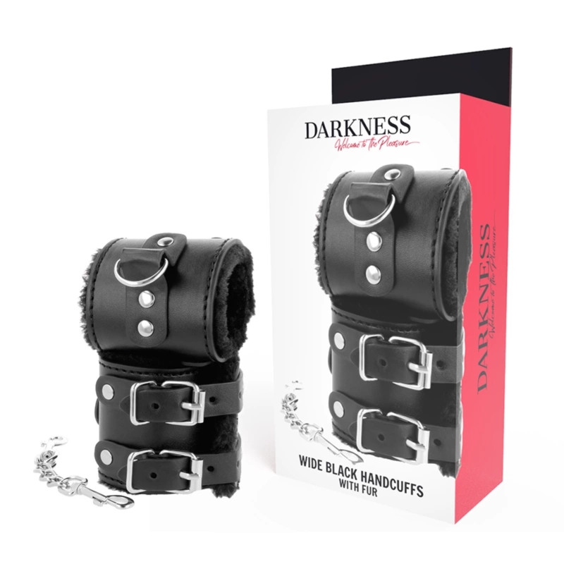 Darkness Regulowane Mankiety Skórzane Czarne z Miękką Podszewką i Metalowymi Elementami