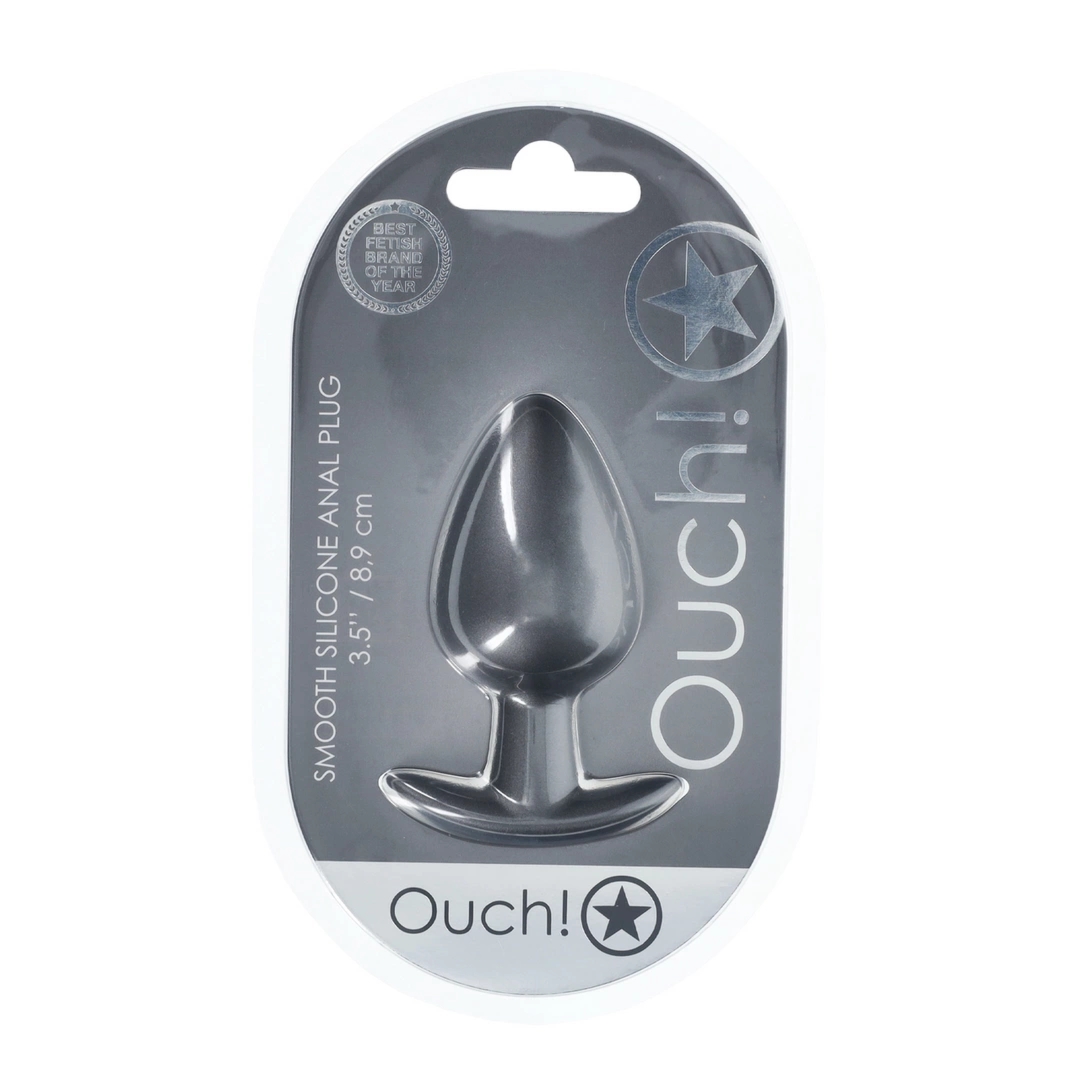 Ouch! Smooth Silicone Plug Large 8,9 cm anatomiczny, kolor gunmetal, szeroka podstawa