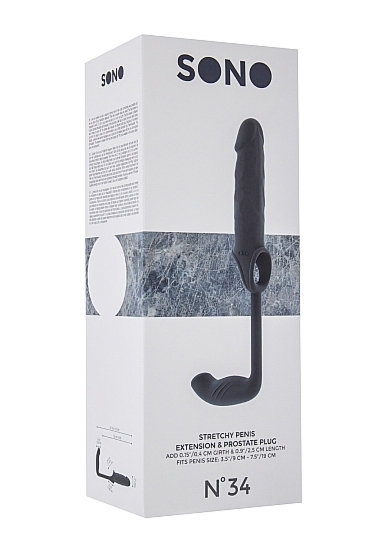 NAKŁADKA NA PENISA No.34 z plugiem analnym - No.34 - Stretchy Penis Exten and Plug - Grey