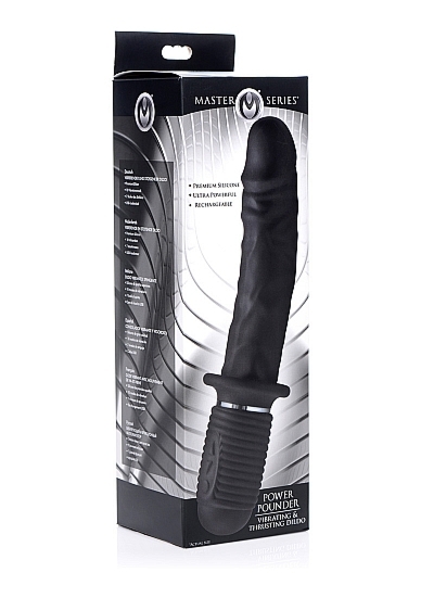 Duże silikonowe dildo wibrator Power Pounder - Power Pounder Vibrating and Thrusting Silicone Dildo - czarny AF911