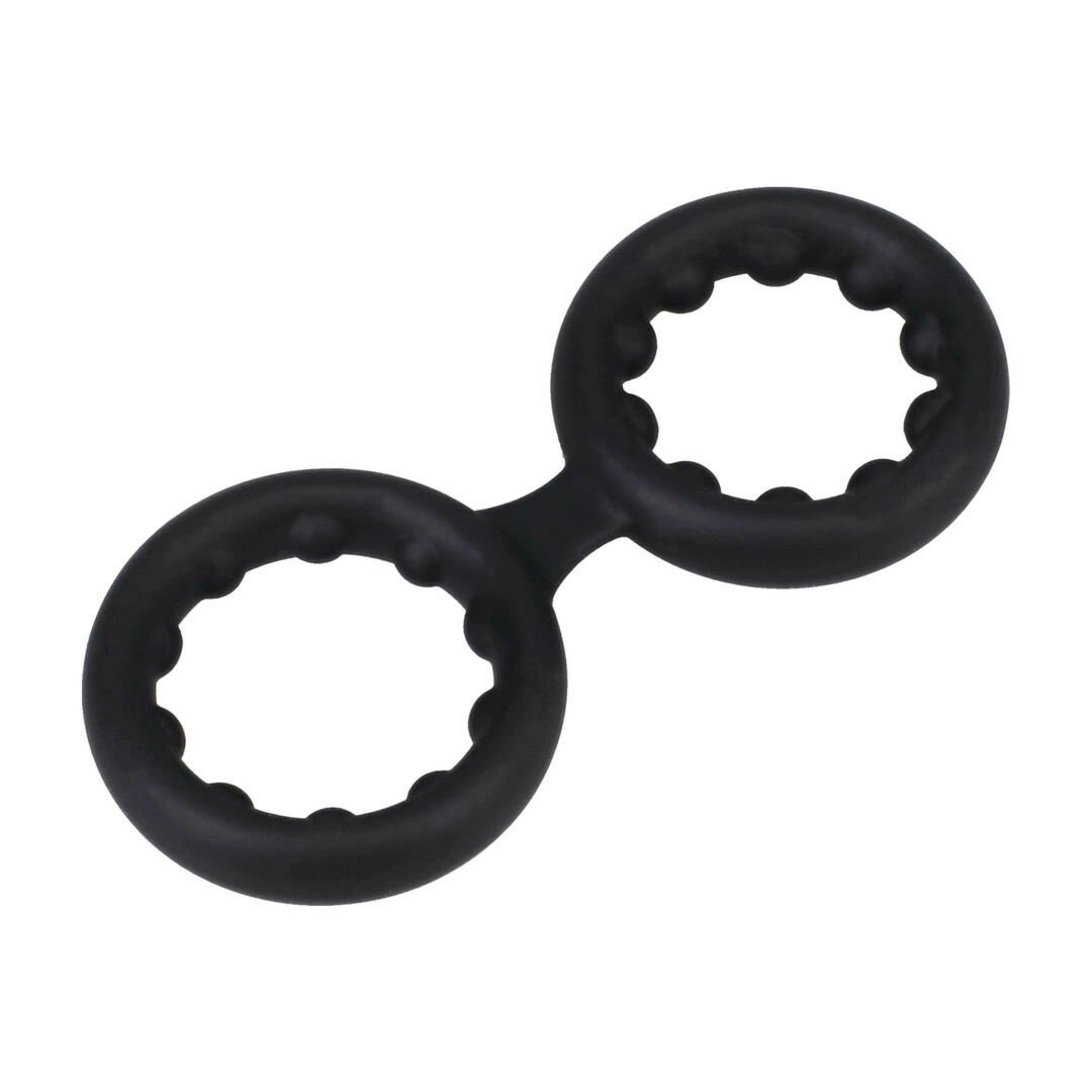 Rock Solid Silicone Double Stamina Ring czarny – podwójny system silikonowych pierścieni z metalowymi kulkami