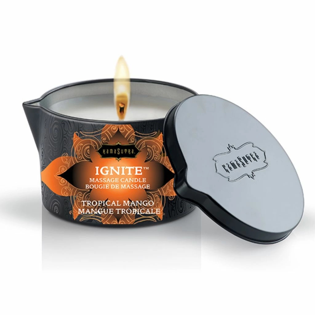 Kama Sutra Ignite świeca do masażu 170g Tropical Mango, pielęgnująca formuła bez wosku