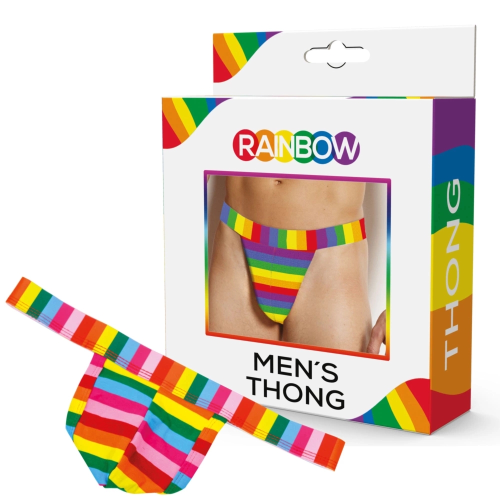Svenjoyment Stringi męskie Rainbow One Size – elastyczny materiał, tęczowa kolorystyka