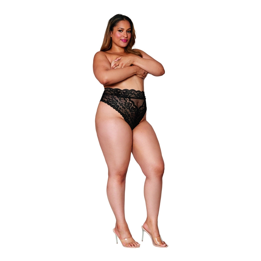 Dreamgirl Majtki Koronkowe z Wysokim Stanem 3XL Czarny Model Plus Size, dekoracyjne wycięcie z tyłu