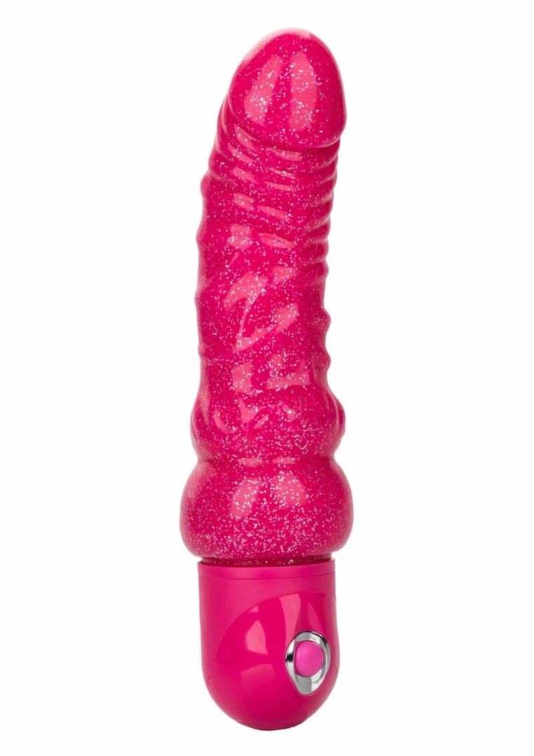 Lady Boner Bendable Vibrator elastyczny model z brokatem, różowy, wyginana konstrukcja