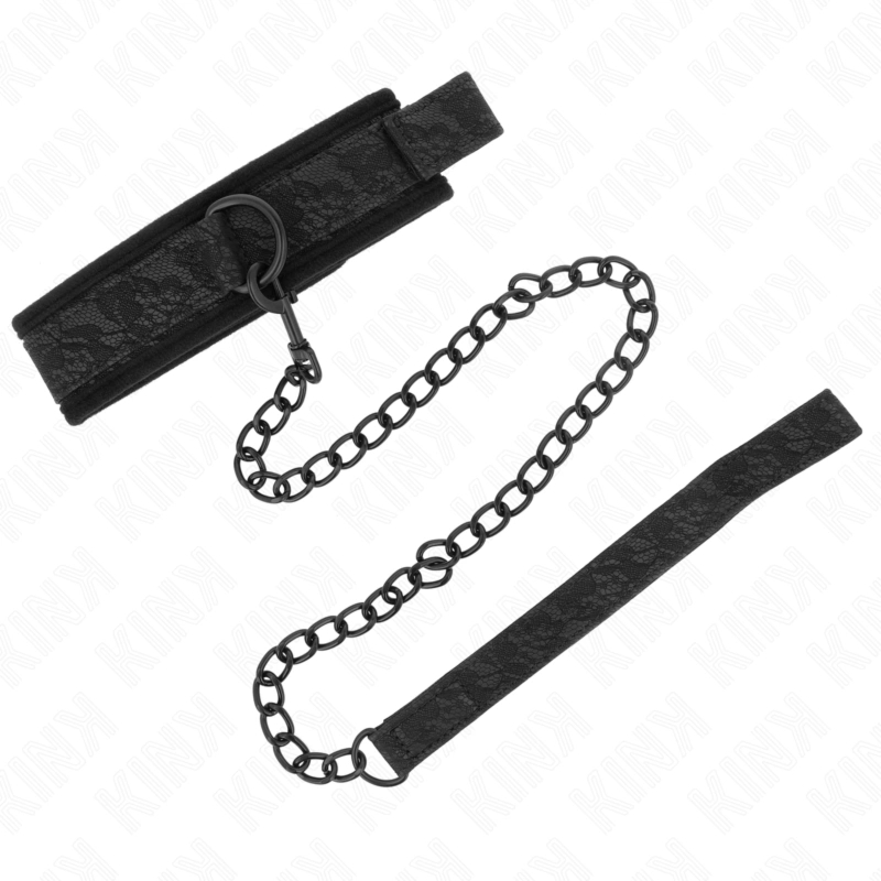 KINK – obroża regulowana z wytrzymałą smyczą 77 cm, czarna, 34-54 cm x 5 cm
