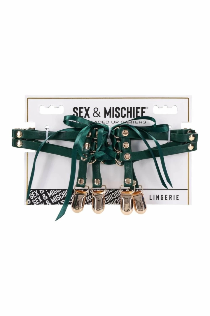 SPORTSHEETS Indica Laced Up pasy do pończoch z zielonej ekoskóry, regulacja 45,7–66 cm