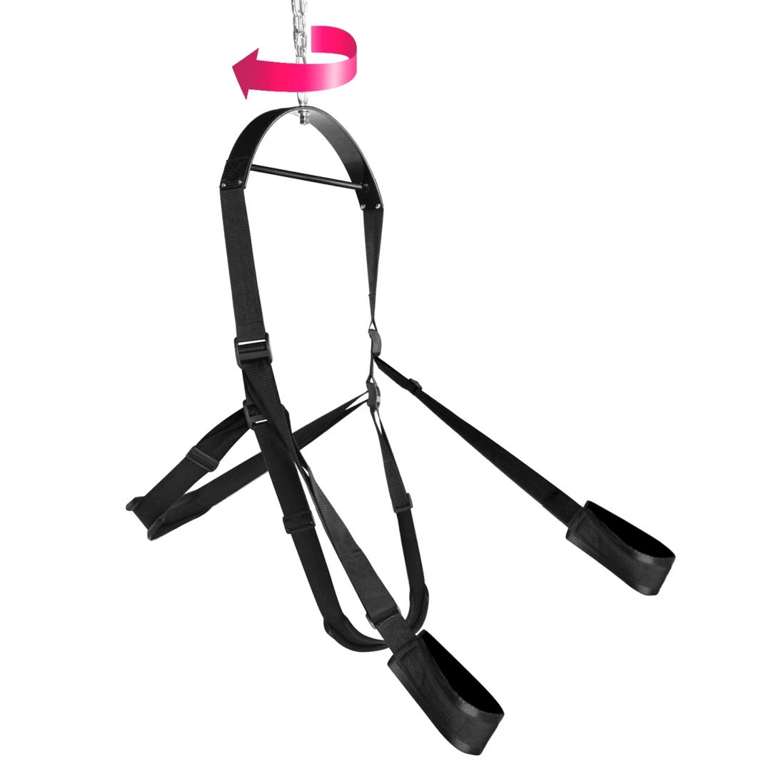XR Brands Trinity 360 Swing – obracana huśtawka do zawieszania, czarna, system 360°, wyściełane podparcia