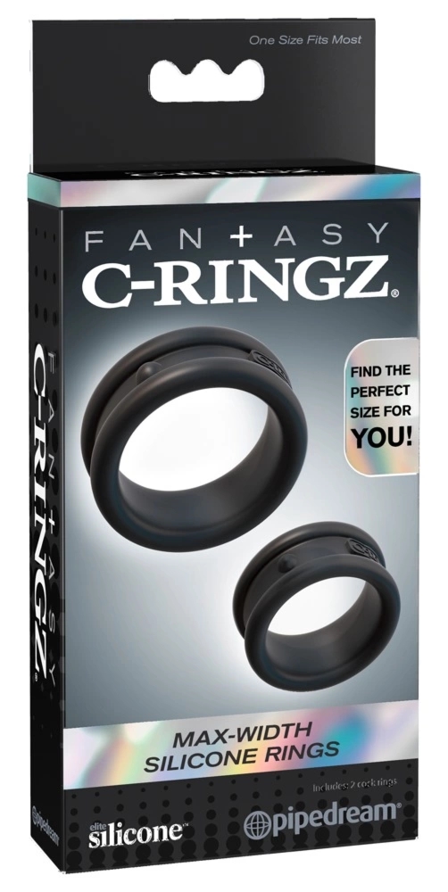 Fantasy C-Ringz silikonowy zestaw pierścieni czarny 2w1, dwa rozmiary, elastyczny silikon medyczny