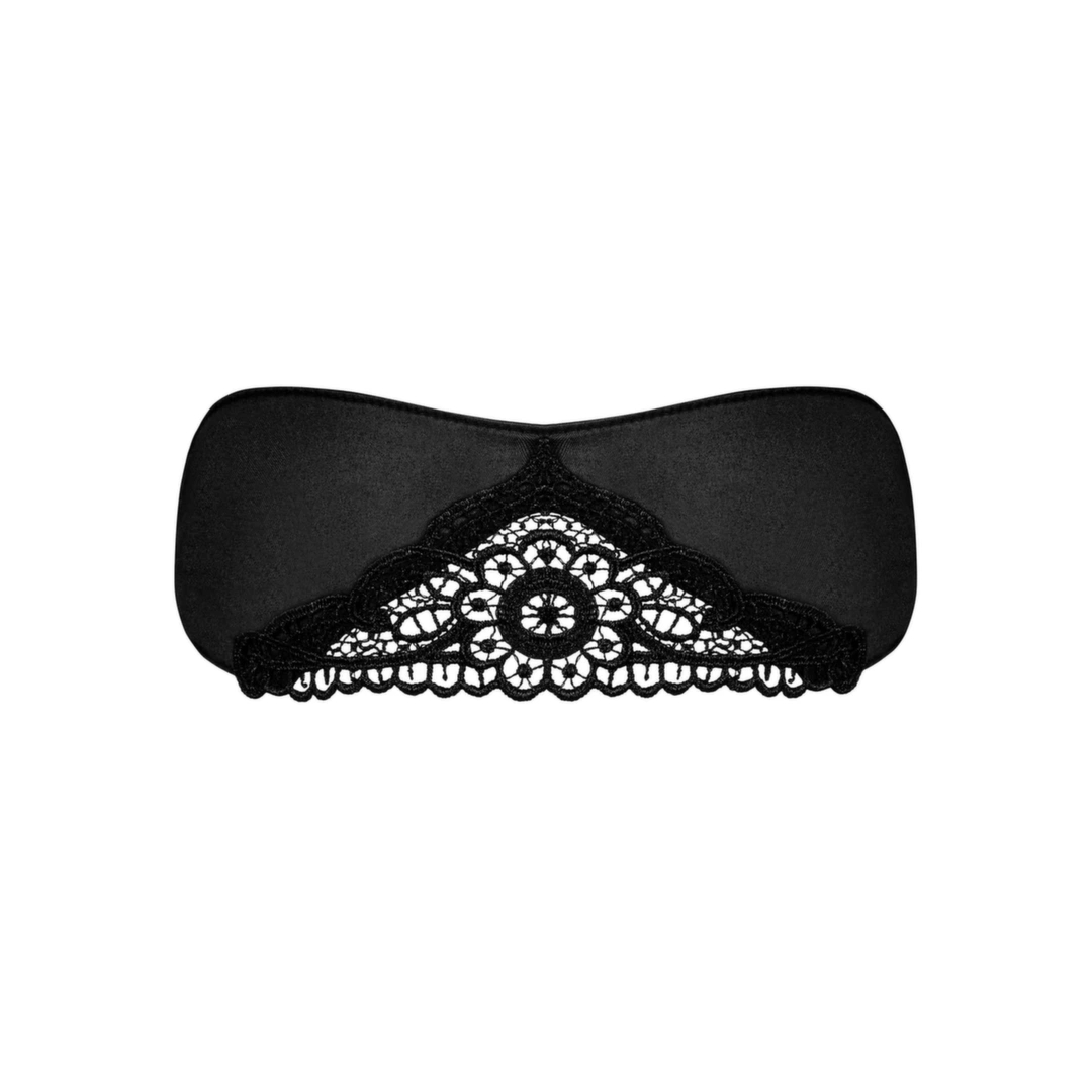 Obsessive Satinia Mask czarna – satynowa maska z koronką, regulowane wiązanie