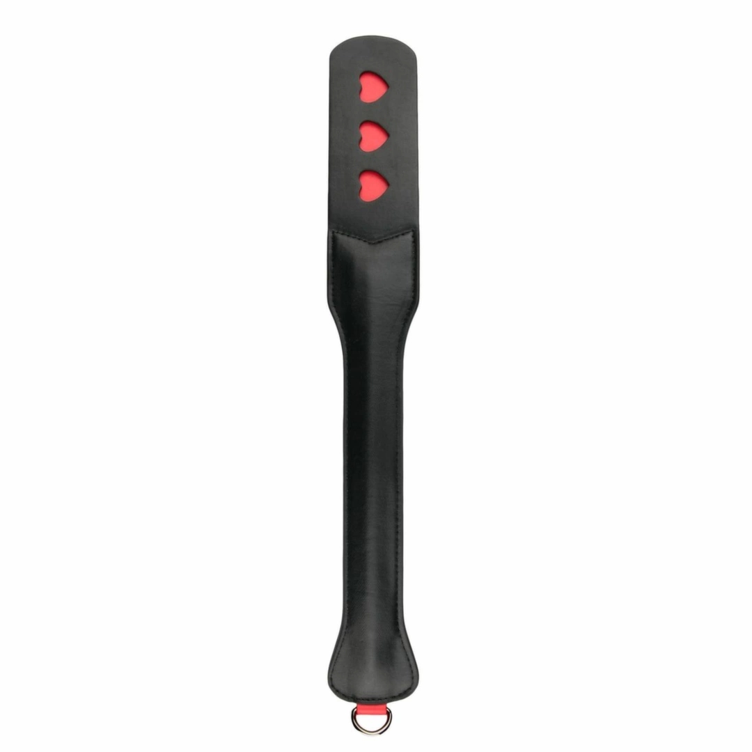 EasyToys Skórzana łopatka do masażu z otworami w kształcie serc – 32 cm, czarna