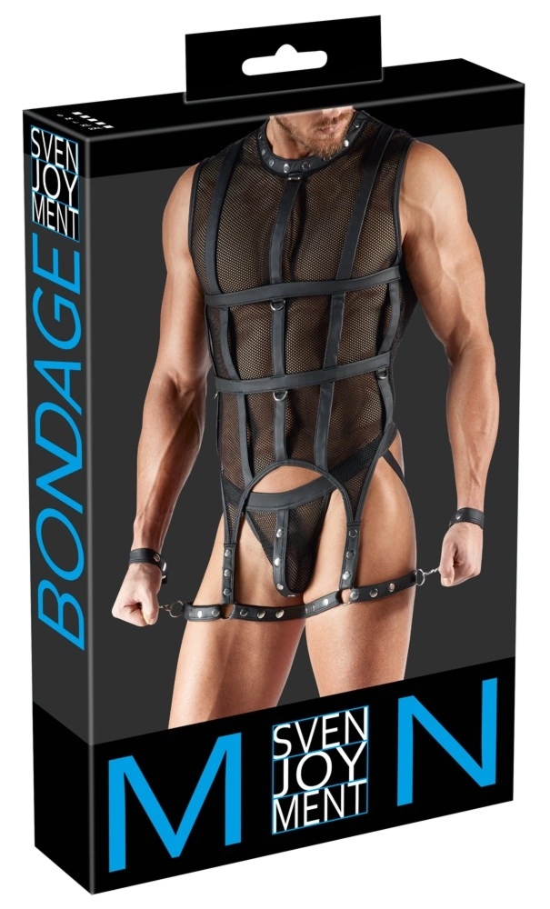 Svenjoyment Bondage Mesh Czarny Bezrękawnik z Uprzężą, slipem i mankietami 2XL