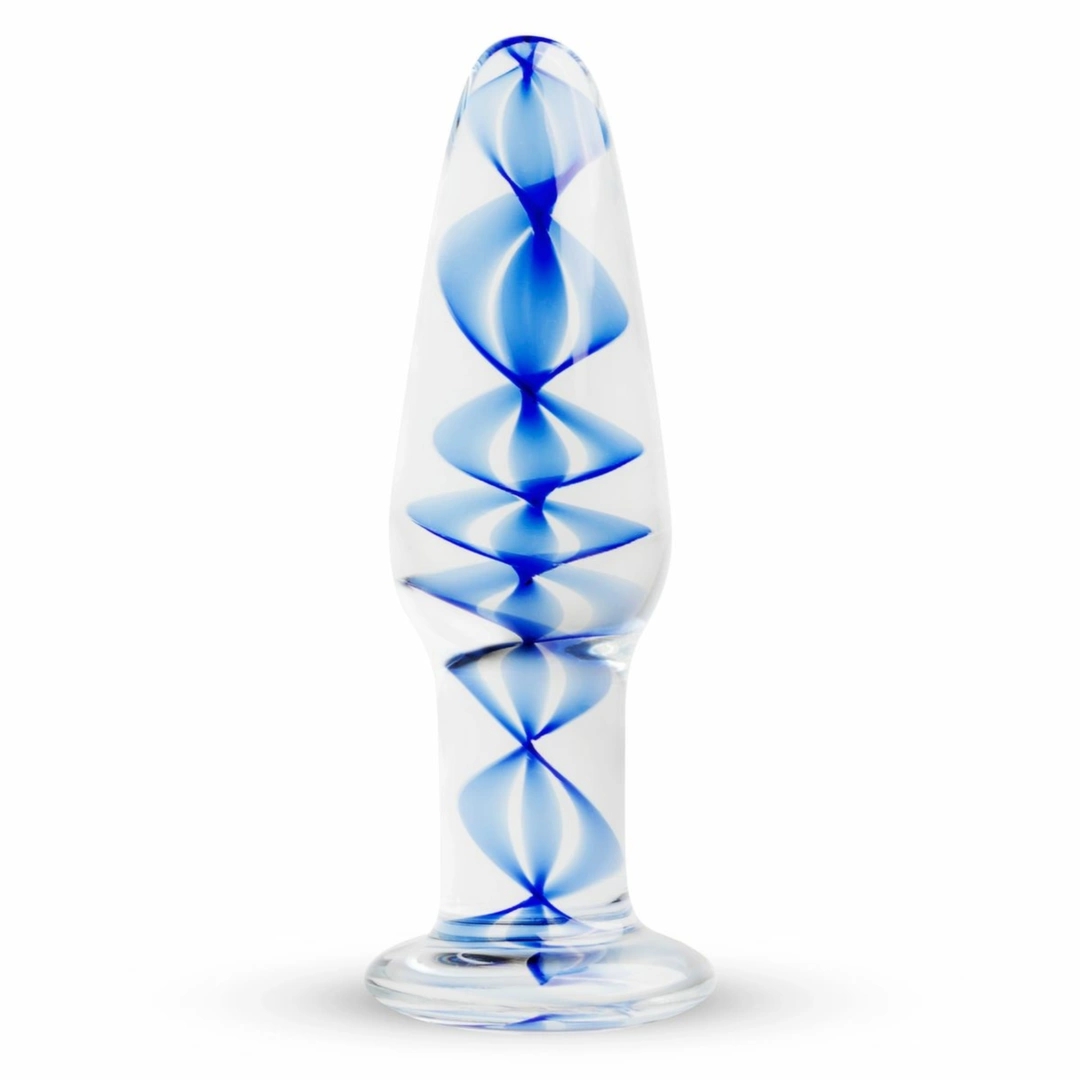 EasyToys Szklany Plug Anatomiczny No. 23, Średni, z Dekoracyjną Niebieską Spiralą
